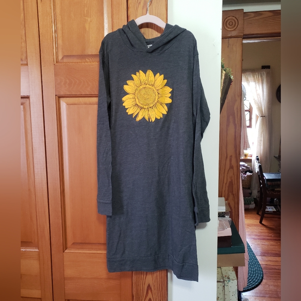 Urban Smalls Charcoal Gray Hoodie Dress Tunic with Sunflower Design 12y